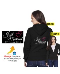 Just Married With Hearts & Custom Wedding Date Personalised Printed Adult Unisex Hooded Sweatshirt